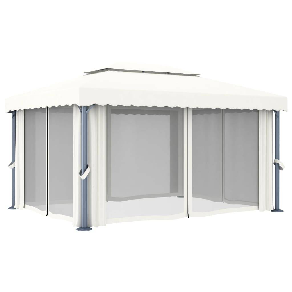 Tonnelle de Jardin Aluminium avec Rideaux Moustiquaires et Éclairage Solaire Crème 4x3 m – ComfortXL Outdoor Living - Image 6