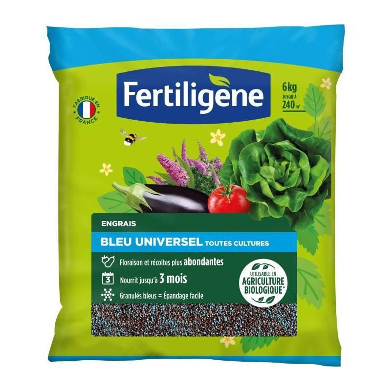 Fertiligène - Fertiligene Fbleubio6 - Engrais Bleu Universel 6 Kg - Floraison Et Récoltes Abondantes - Nourrit Jusqu'a 3 Mois - Pour 240m² - Image 1