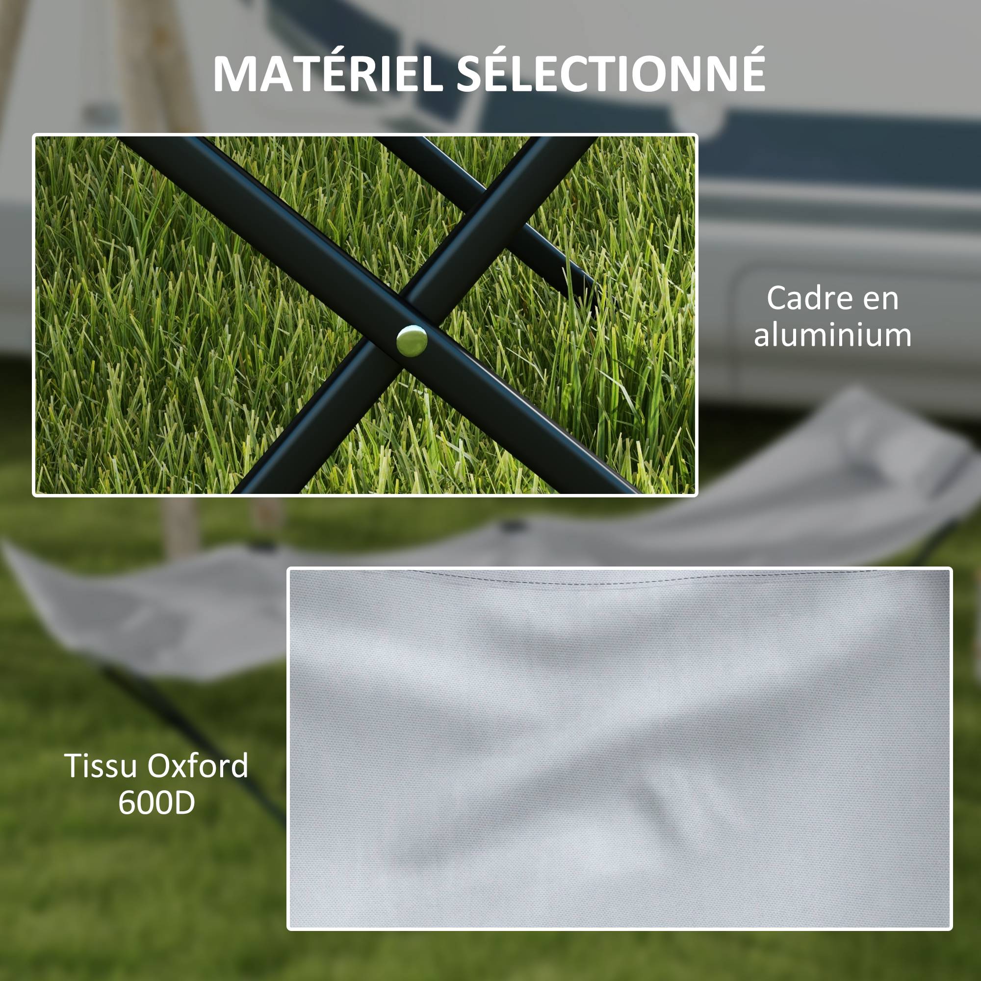 Outsunny - Lot de 2 bains de soleil transats pliables - poches latérales rangement, tétière - acier oxford gris - Outsunny - Imagen 5
