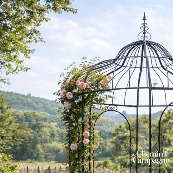 Gloriette gazebo tonnelle kiosque abri jardin fer marron 216x330 cm Chemin de campagne - Image 5