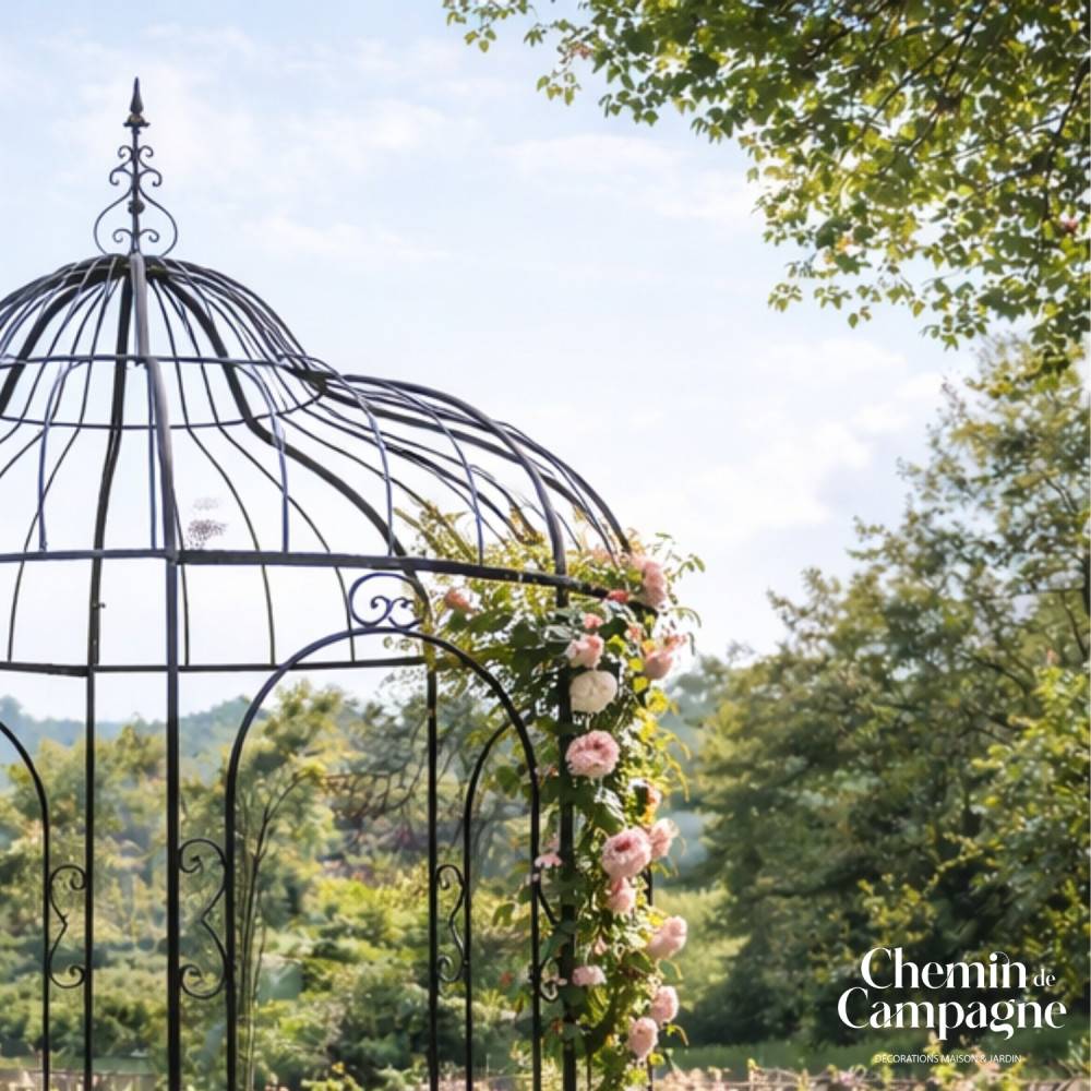 Gloriette gazebo tonnelle kiosque abri jardin fer marron 216x330 cm Chemin de campagne - Image 4