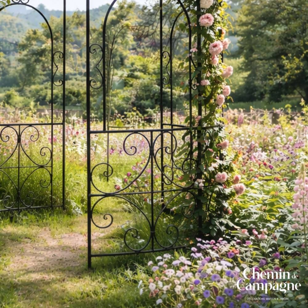 Gloriette gazebo tonnelle kiosque abri jardin fer marron 216x330 cm Chemin de campagne - Image 6