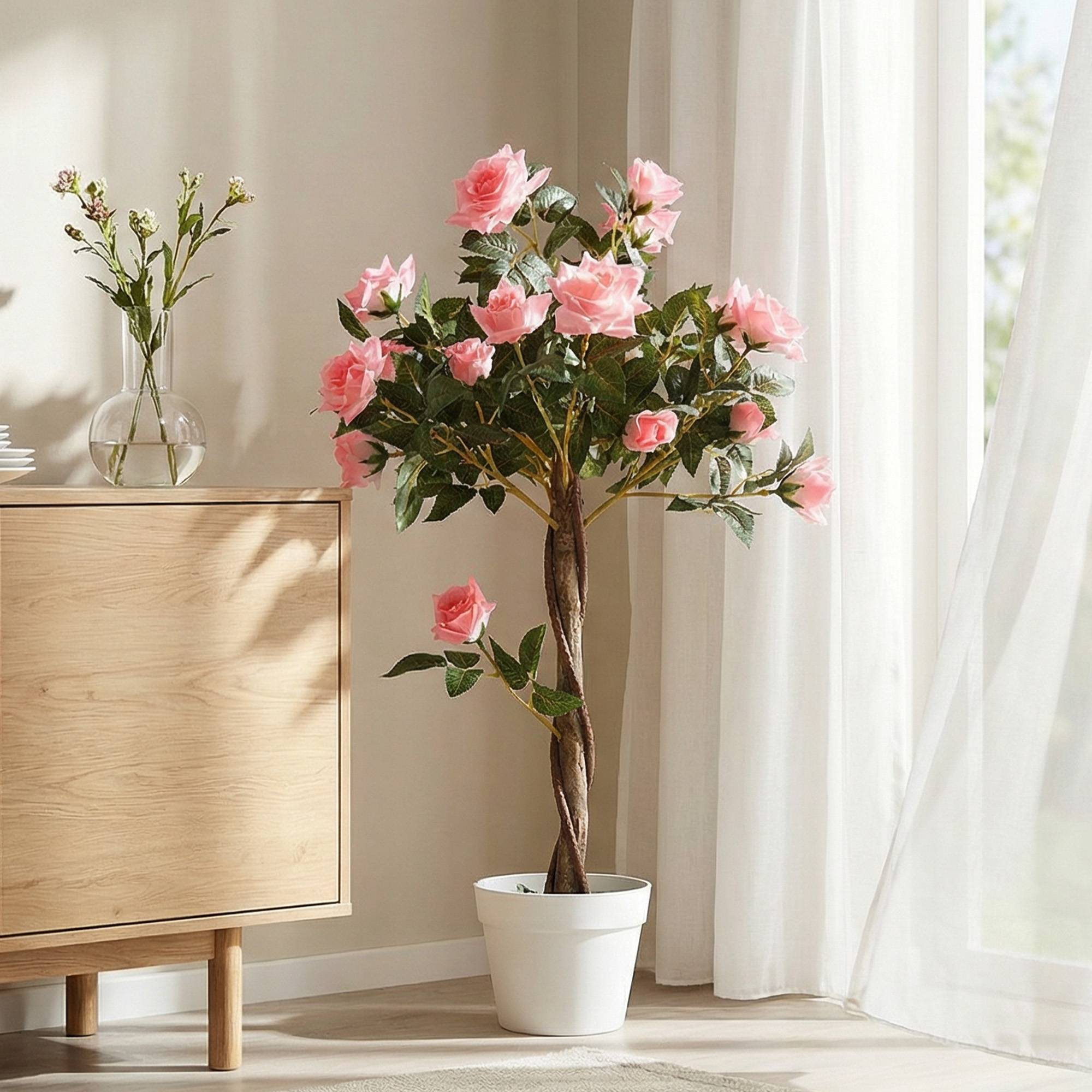 ComfortXL - Rosier artificiel 21 fleurs PE 90 cm rose intérieur extérieur avec pot stable sans entretien - ComfortXL Outdoor Living - Image 10