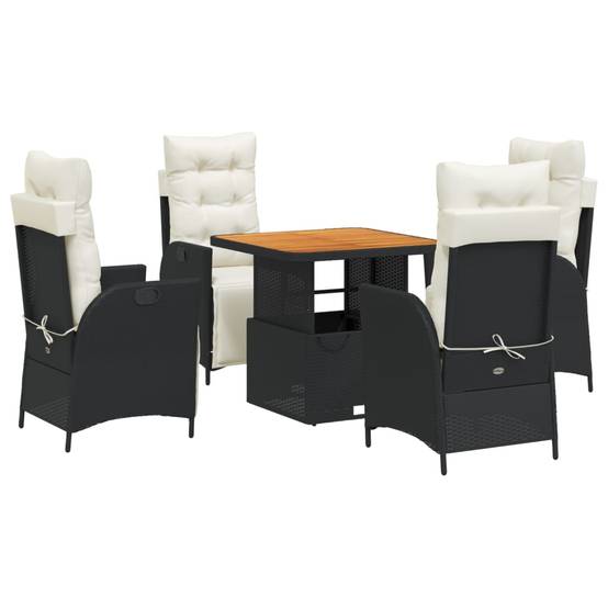 Salon de Jardin 4 Personnes Résine Tressée, Table Basse Relevable en Table à Manger et Fauteuils Inclinables Crème – ComfortXL Outdoor Living - Image 2