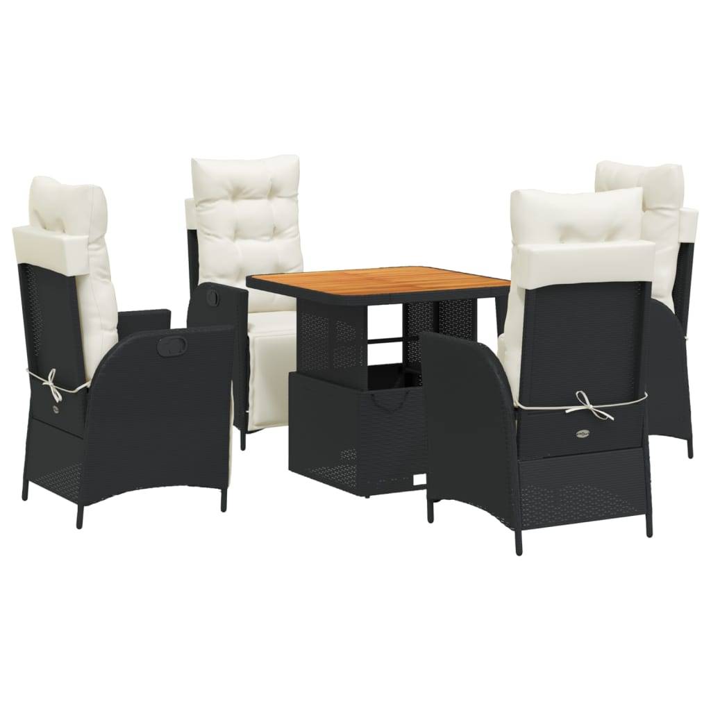 Salon de Jardin 4 Personnes Résine Tressée, Table Basse Relevable en Table à Manger et Fauteuils Inclinables Crème – ComfortXL Outdoor Living - Image 2
