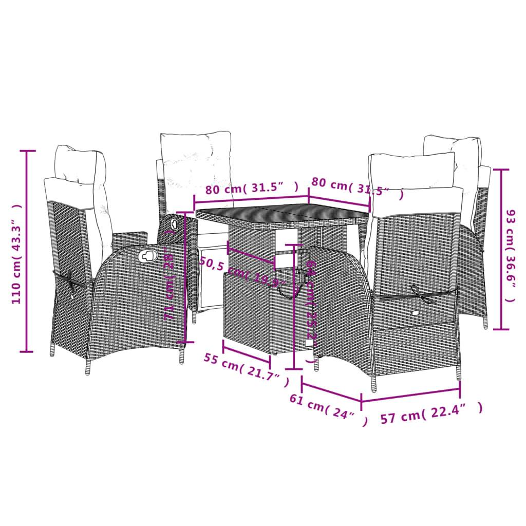Salon de Jardin 4 Personnes Résine Tressée, Table Basse Relevable en Table à Manger et Fauteuils Inclinables Crème – ComfortXL Outdoor Living - Image 8