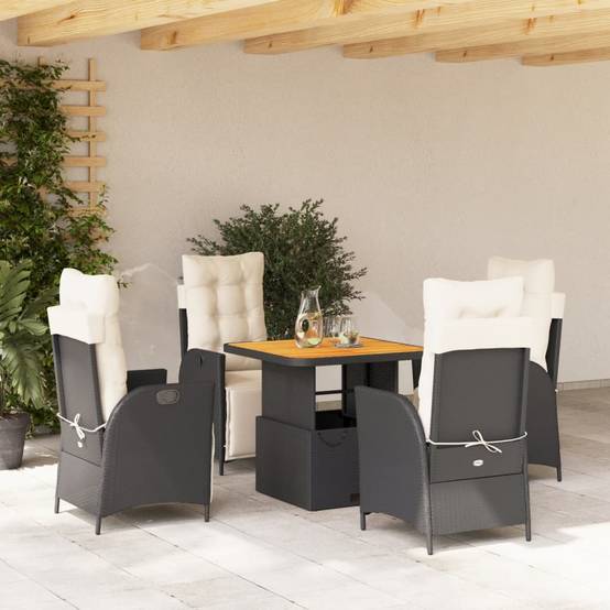 Salon de Jardin 4 Personnes Résine Tressée, Table Basse Relevable en Table à Manger et Fauteuils Inclinables Crème – ComfortXL Outdoor Living - Image 1