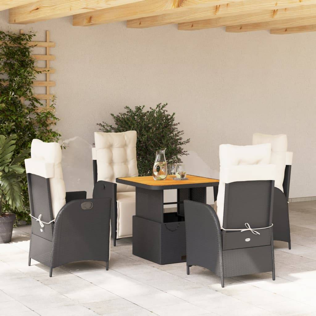 Salon de Jardin 4 Personnes Résine Tressée, Table Basse Relevable en Table à Manger et Fauteuils Inclinables Crème – ComfortXL Outdoor Living - Image 1