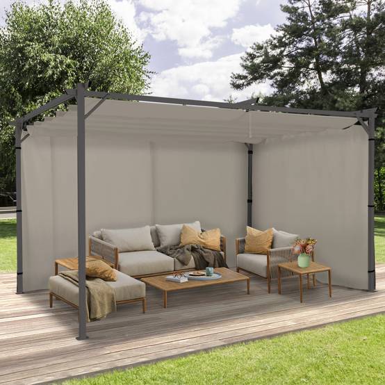 Lot de 2 rideaux pour pergola taupe 3 et 4 M panneaux muraux avec fermeture éclair - Image 1