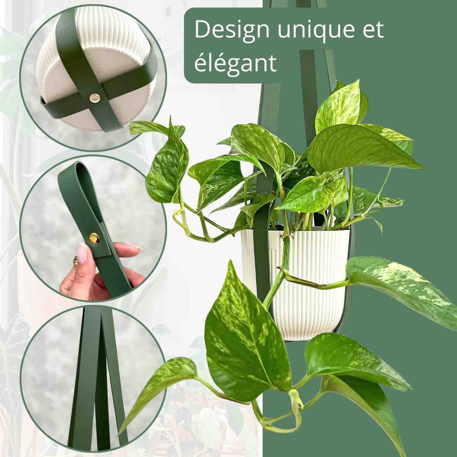 Suspension pour plantes en similicuir + crochet en métal offert ! - Vert impérial