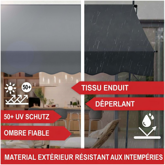 Auvent pour balcon et terasse Gris 200x120cm rétractable avec manivelle réglable en hauteur - Image 3