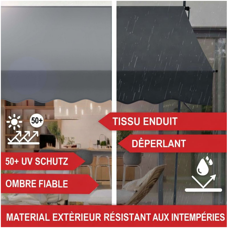 Auvent pour balcon et terasse Gris 200x120cm rétractable avec manivelle réglable en hauteur - Image 3