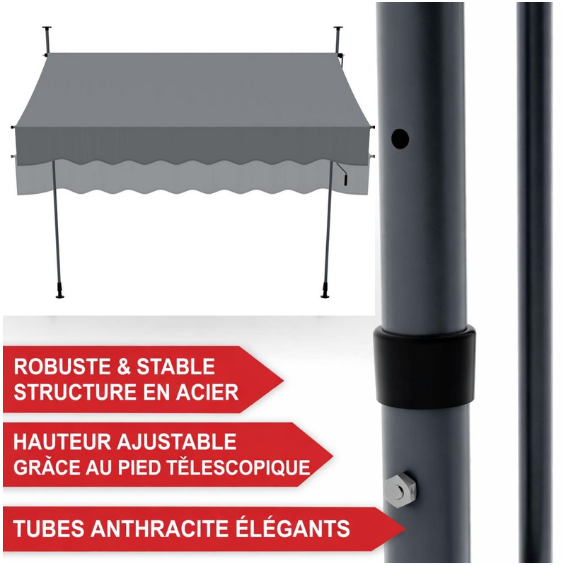 Auvent pour balcon et terasse Gris 200x120cm rétractable avec manivelle réglable en hauteur - Image 5