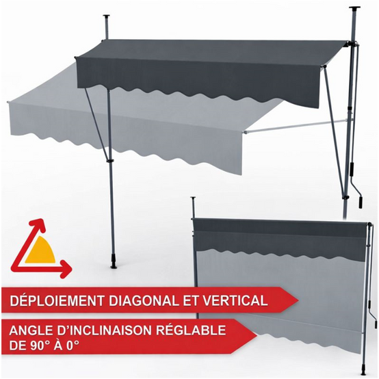 Auvent pour balcon et terasse Gris 200x120cm rétractable avec manivelle réglable en hauteur - Image 6