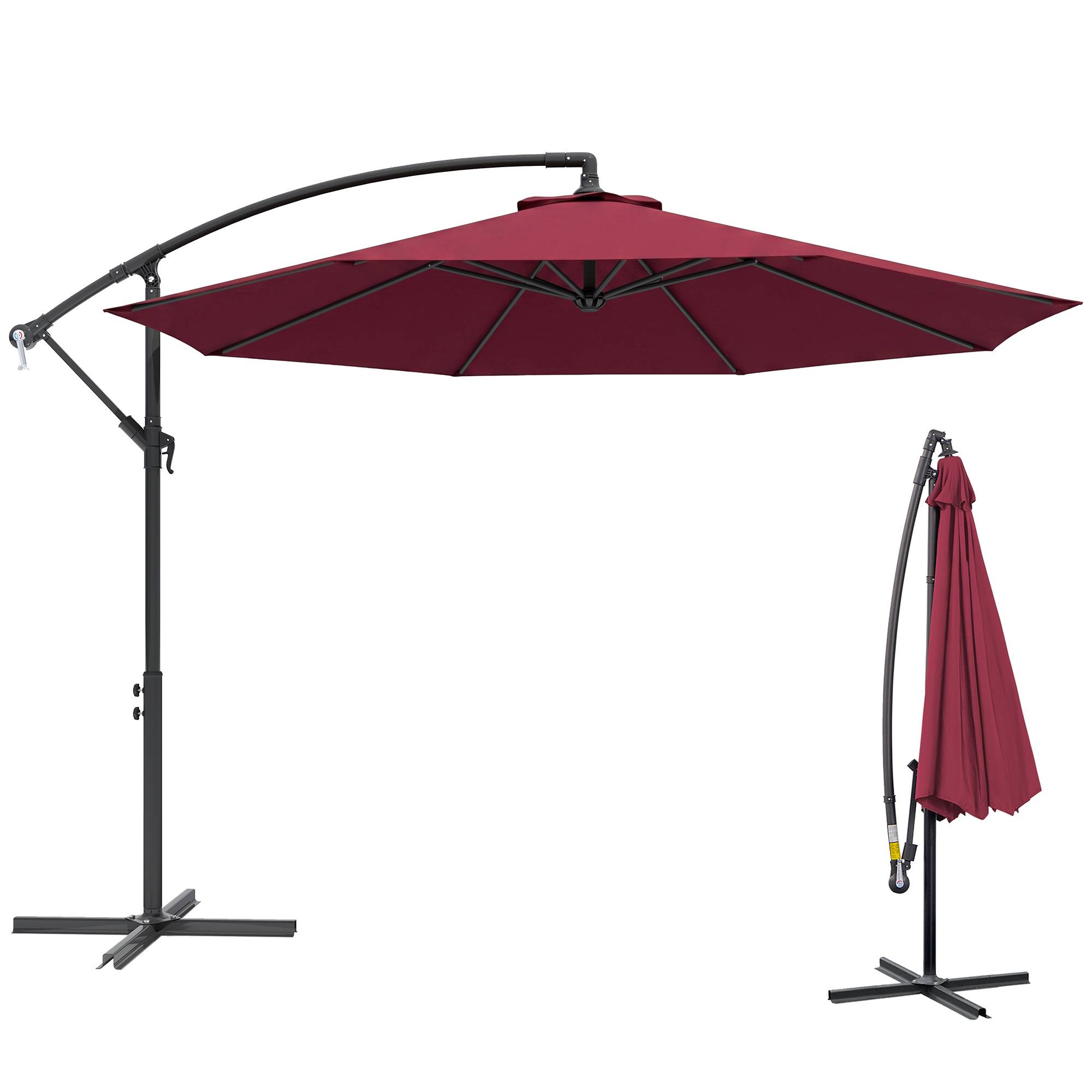 Parasol de jardin 3x2,5 m déporté inclinable avec manivelle, rouge foncé - Image 1