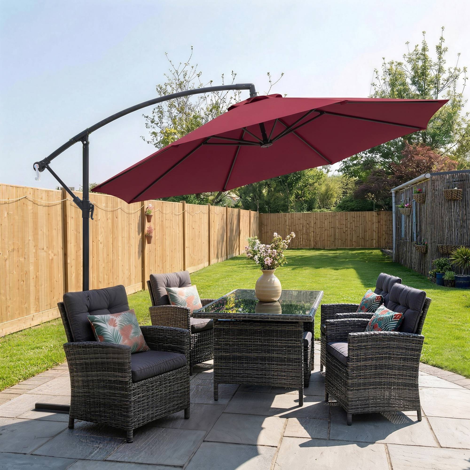 Parasol de jardin 3x2,5 m déporté inclinable avec manivelle, rouge foncé - Image 4