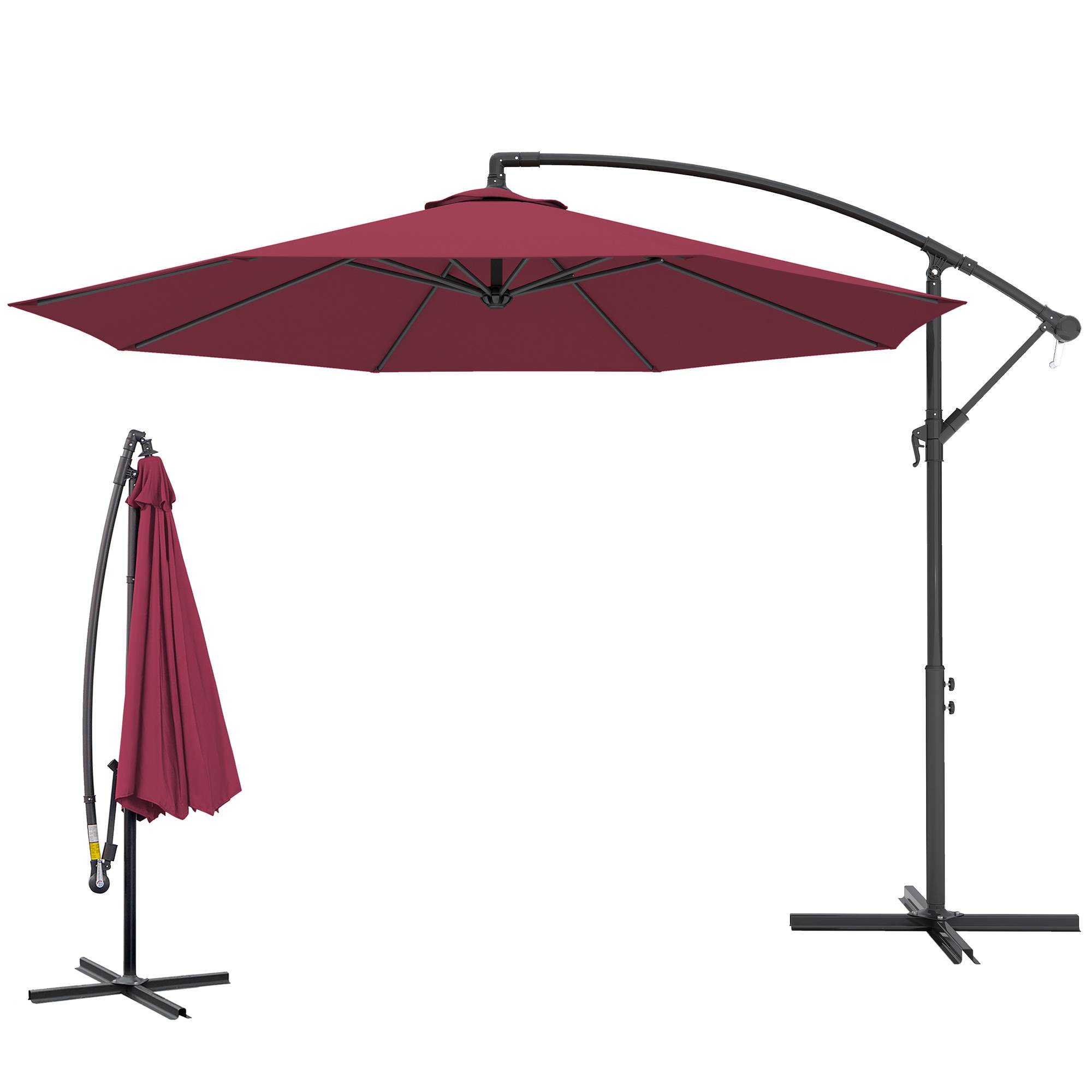 Parasol de jardin 3x2,5 m déporté inclinable avec manivelle, rouge foncé - Image 2