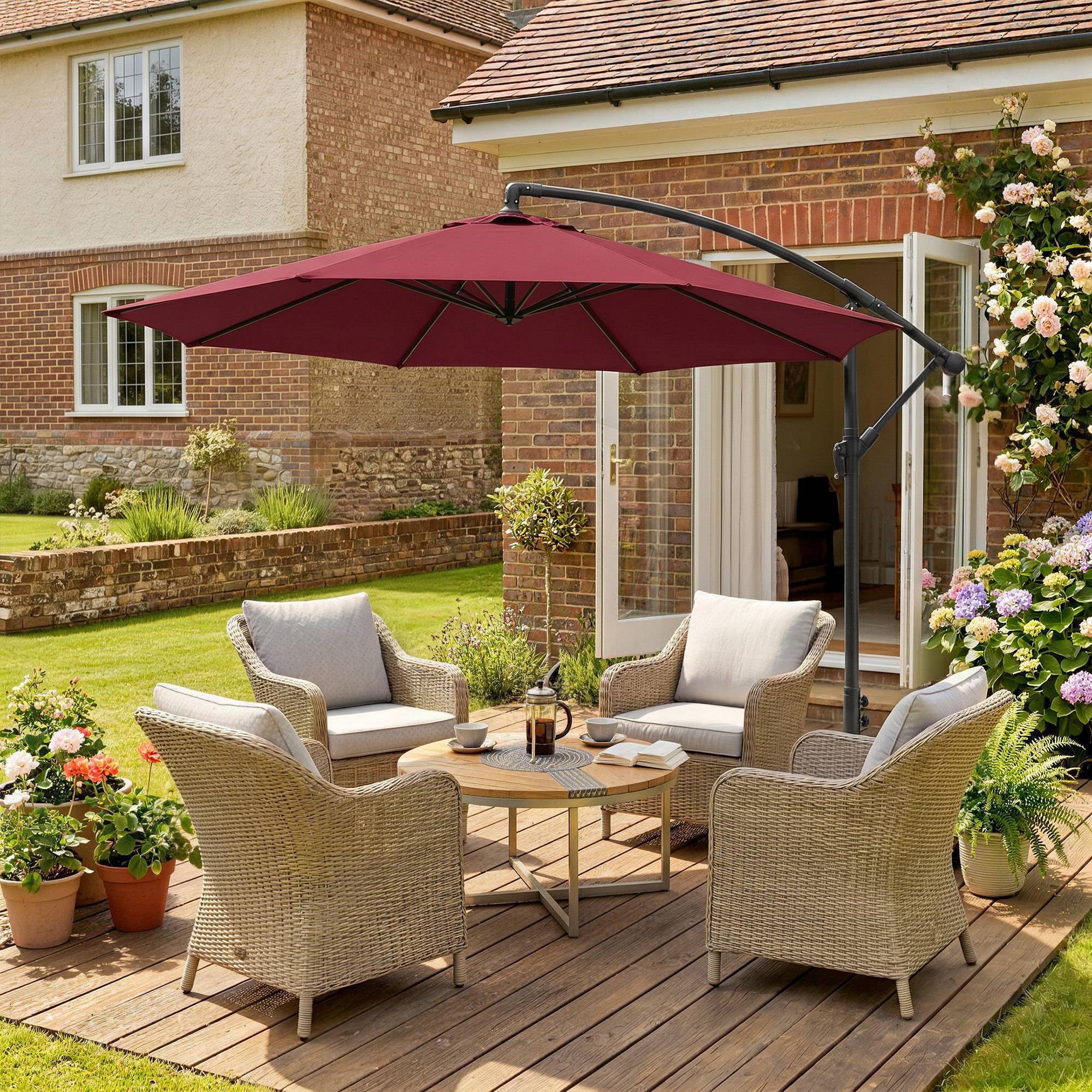 Parasol de jardin 3x2,5 m déporté inclinable avec manivelle, rouge foncé - Image 10