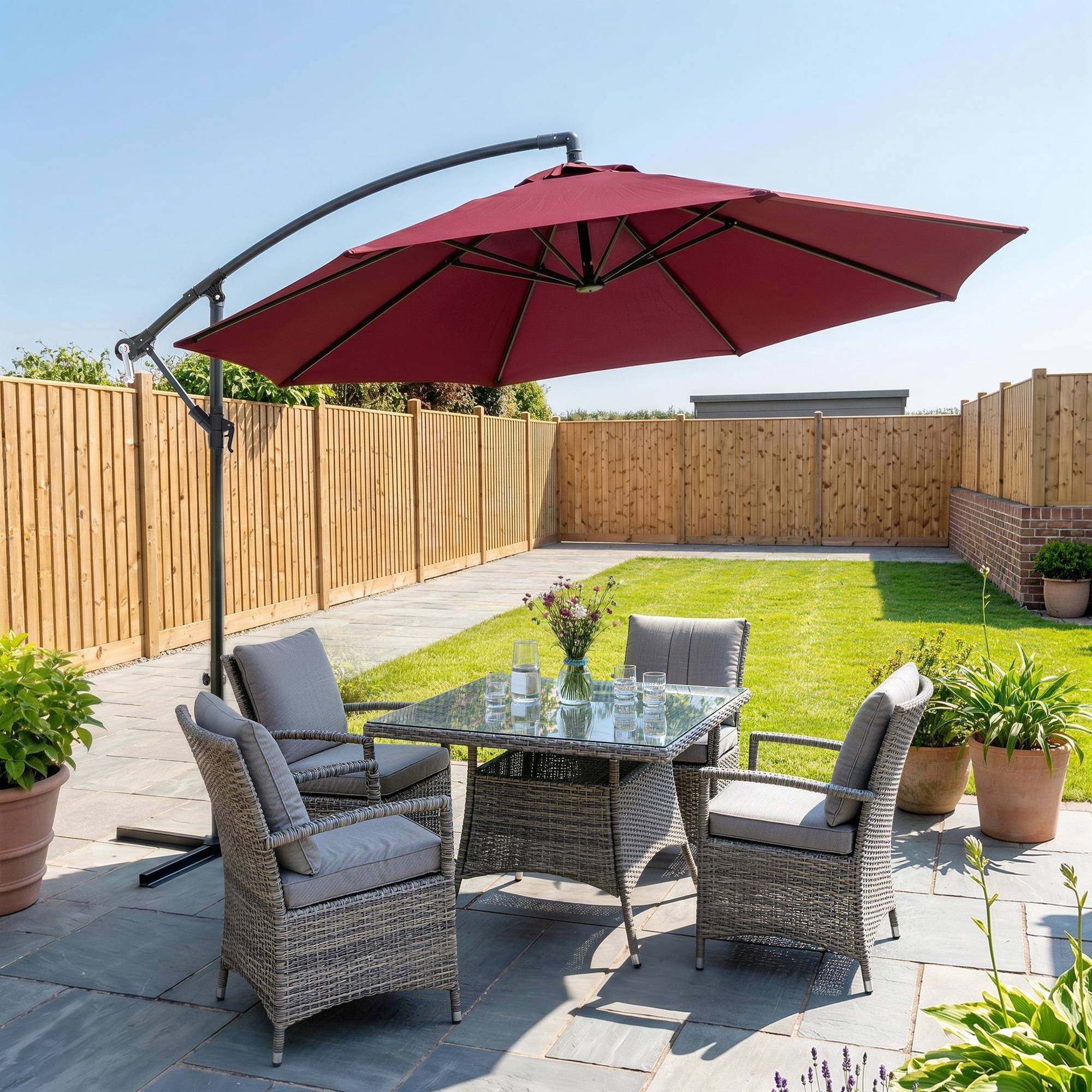 Parasol de jardin 3x2,5 m déporté inclinable avec manivelle, rouge foncé - Image 3