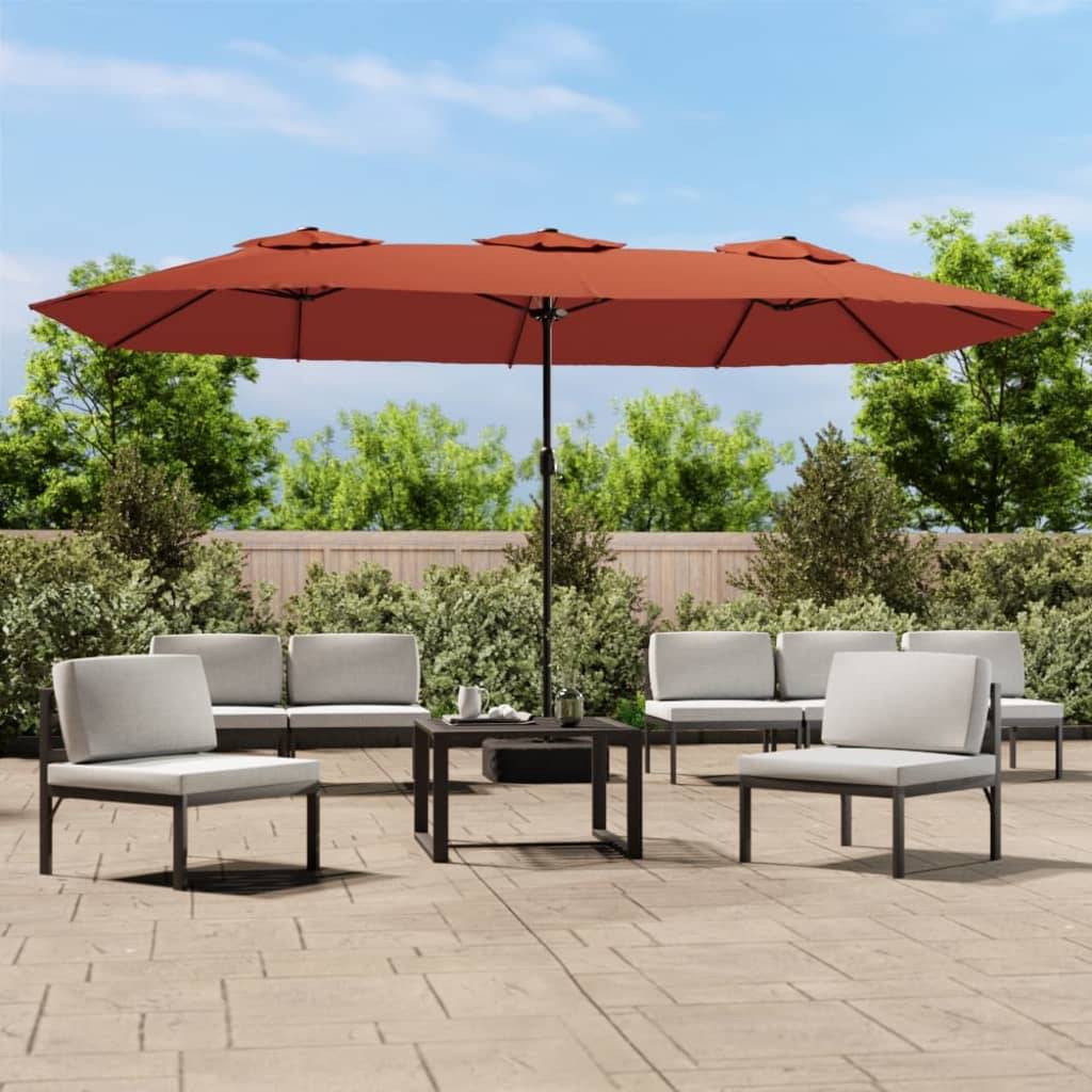 Parasol de jardin à double tête avec LED terre cuite 449 x 265 x 245 cm - PANGIVO - Image 1