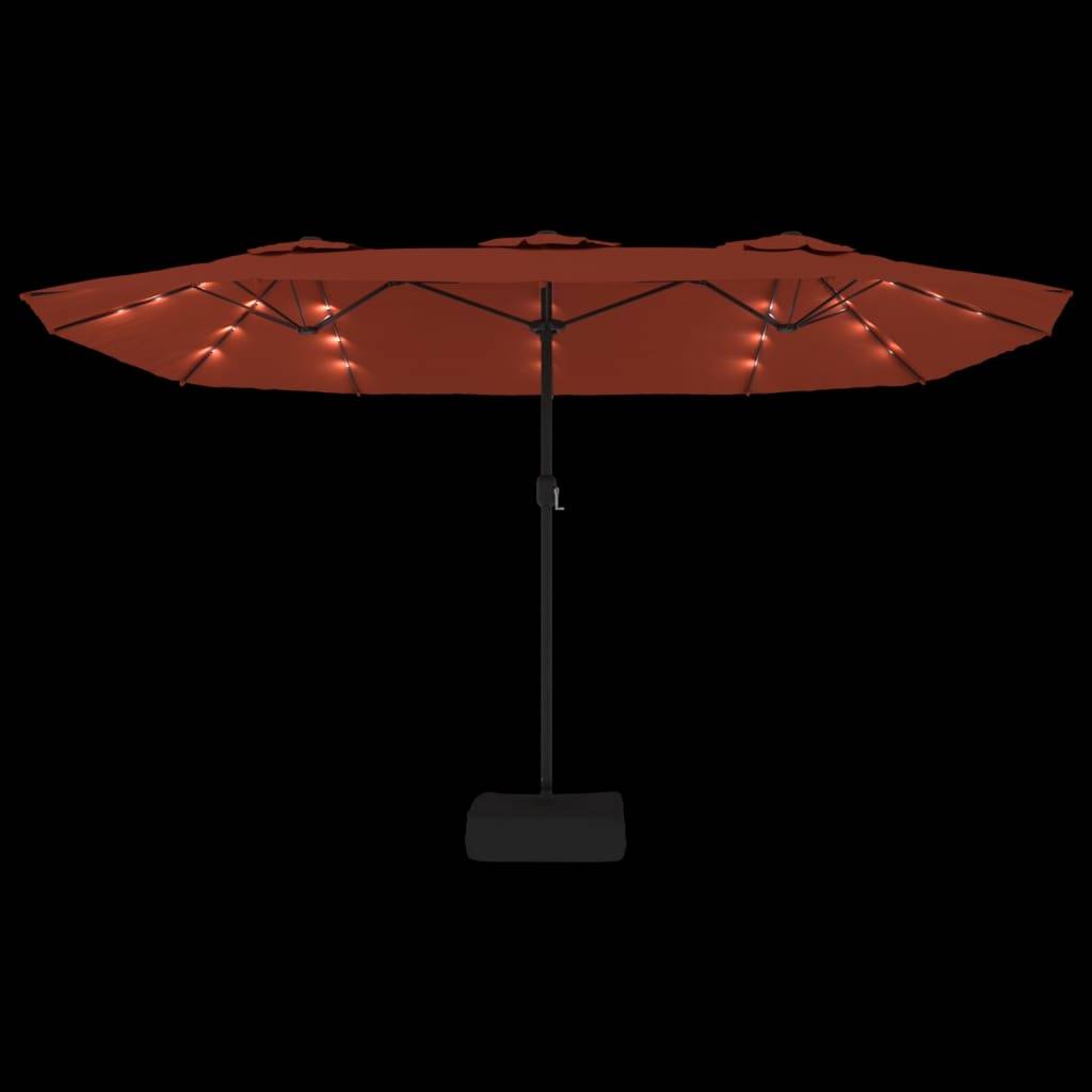 Parasol de jardin à double tête avec LED terre cuite 449 x 265 x 245 cm - PANGIVO - Image 4