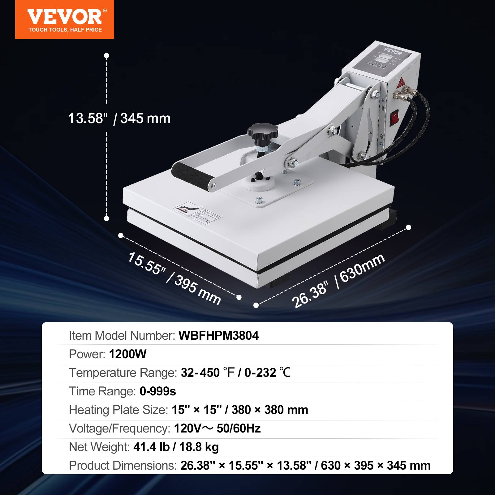 VEVOR Presse à chaud 38x38 cm 1200W, machine sublimation textile, T-shirts/sacs, blanc. - Image 7
