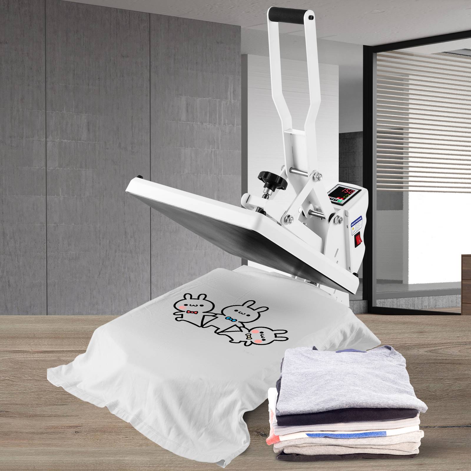 VEVOR Presse à chaud 38x38 cm 1200W, machine sublimation textile, T-shirts/sacs, blanc. - Image 8