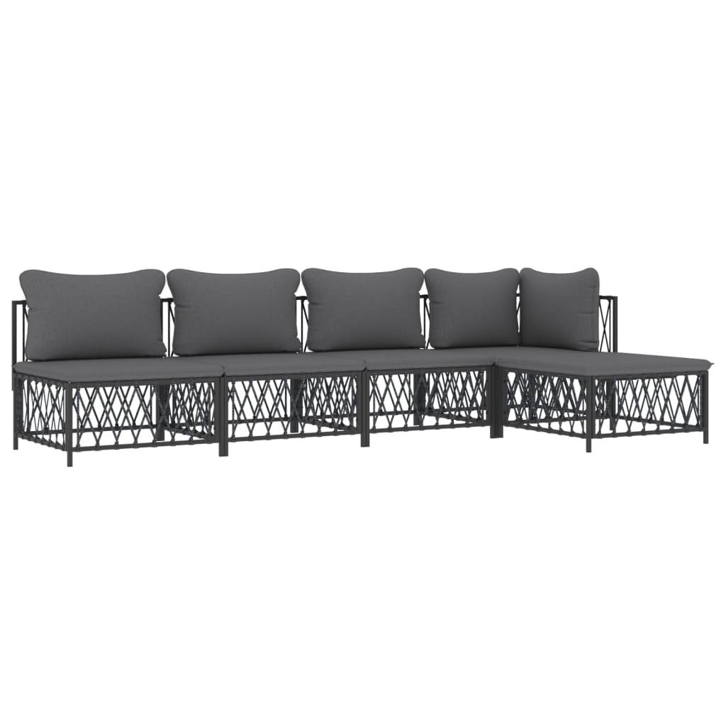 Salon de jardin meuble d'extérieur ensemble de mobilier avec coussins 5 pièces anthracite acier - Image 1