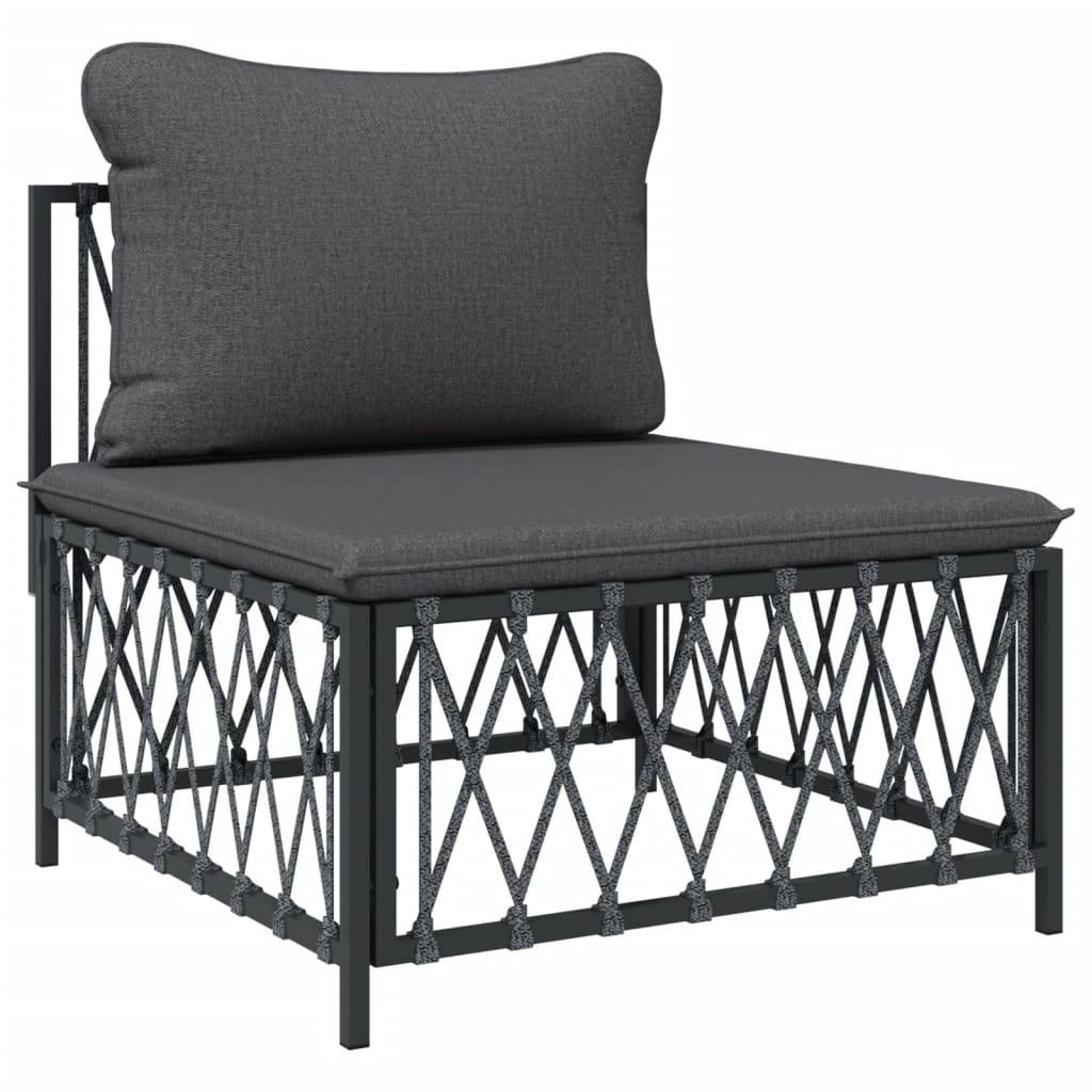 Salon de jardin meuble d'extérieur ensemble de mobilier avec coussins 5 pièces anthracite acier - Image 3