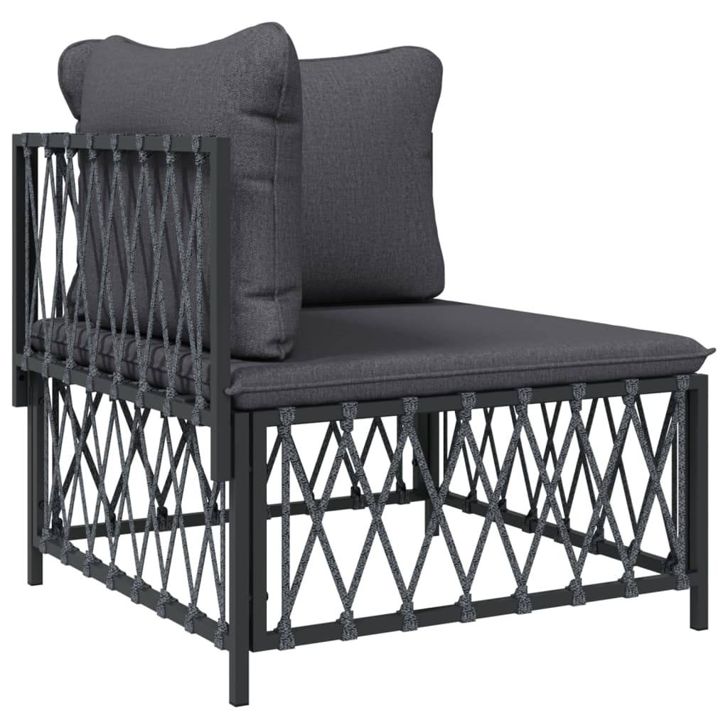 Salon de jardin meuble d'extérieur ensemble de mobilier avec coussins 5 pièces anthracite acier - Image 2