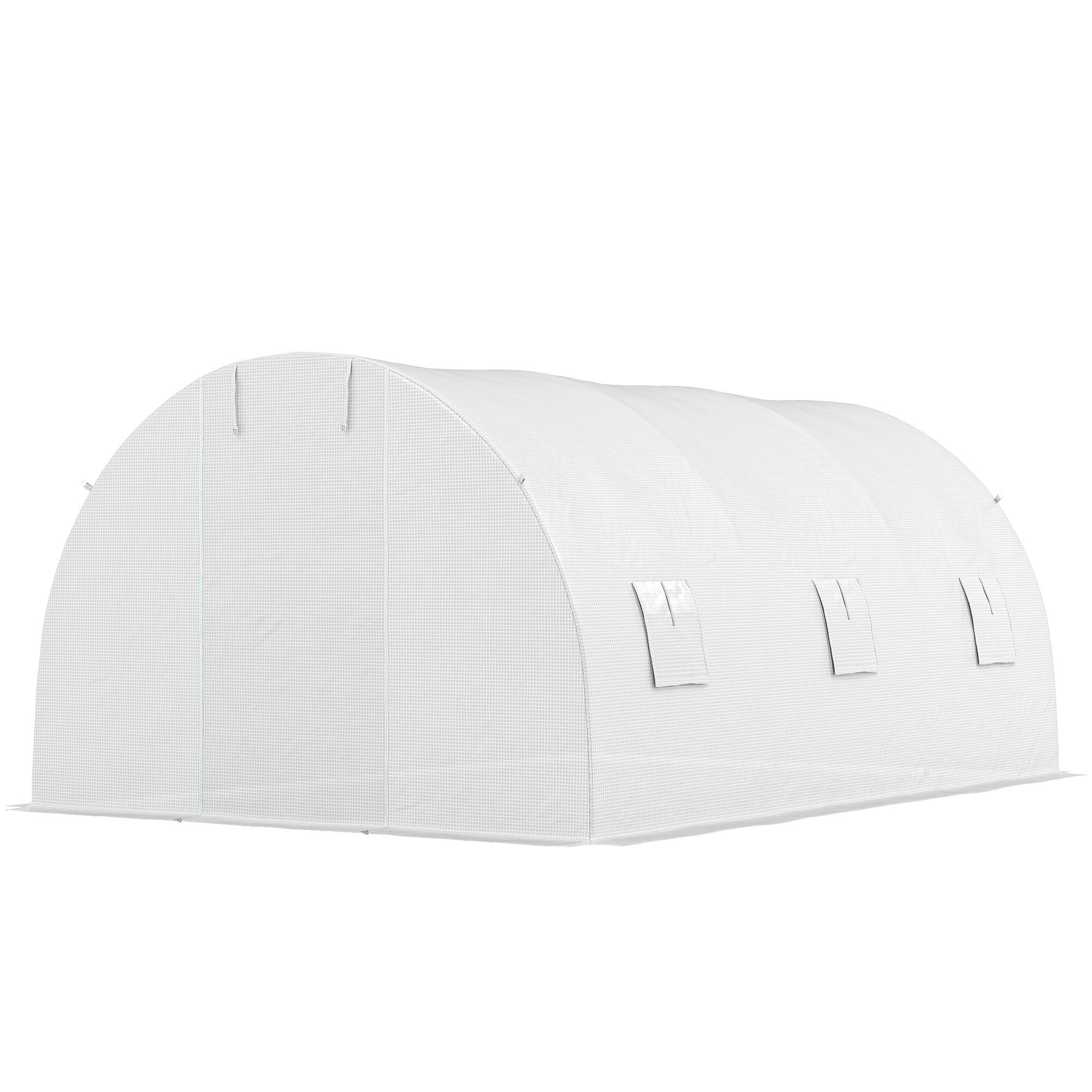 Sans Marque - Serre de jardin tunnel 13,5 m² 6 fenêtres, porte zippée enroulable châssis acier galvanisé, bâche PE 4,5 x 3 x 2 m blanc - Image 2