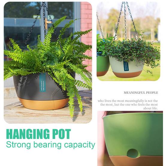 Pot Suspendu Rond Plastique Gris M 24.5cm Intérieur Extérieur Chaîne Robuste - ComfortXL Outdoor Living - Image 6