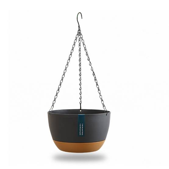 Pot Suspendu Rond Plastique Gris M 24.5cm Intérieur Extérieur Chaîne Robuste - ComfortXL Outdoor Living - Image 1
