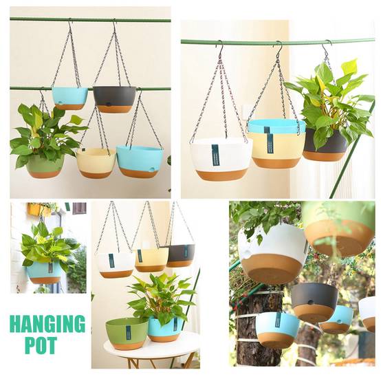Pot Suspendu Rond Plastique Gris M 24.5cm Intérieur Extérieur Chaîne Robuste - ComfortXL Outdoor Living - Image 2