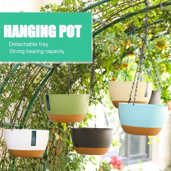 Pot Suspendu Rond Plastique Gris M 24.5cm Intérieur Extérieur Chaîne Robuste - ComfortXL Outdoor Living - Image 5