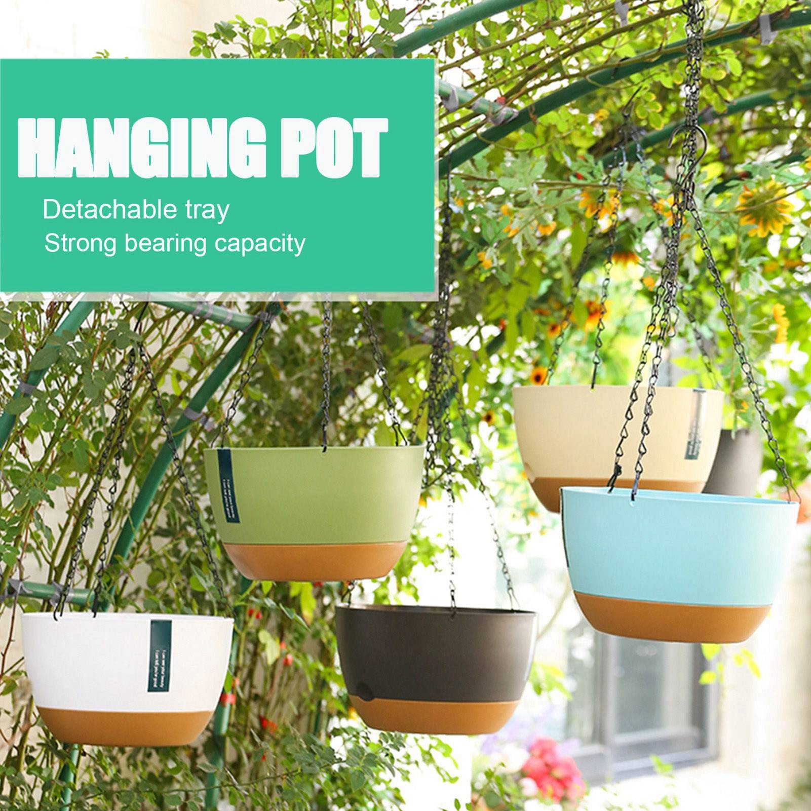Pot Suspendu Rond Plastique Gris M 24.5cm Intérieur Extérieur Chaîne Robuste - ComfortXL Outdoor Living - Image 5