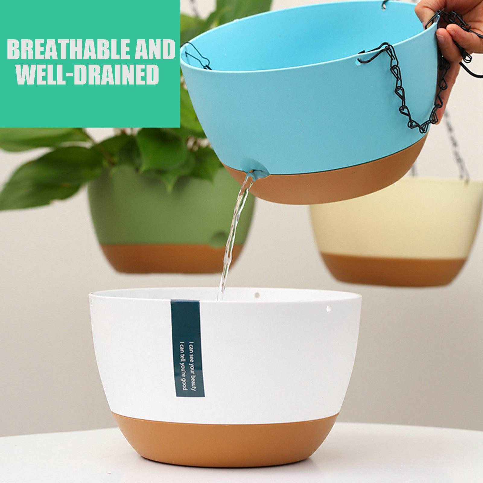 Pot Suspendu Rond Plastique Gris M 24.5cm Intérieur Extérieur Chaîne Robuste - ComfortXL Outdoor Living - Image 3
