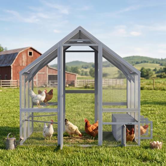 Poulailler avec pondoir bois gris 211 x 186.5 x 185.5 cm - PANGIVO - Image 10
