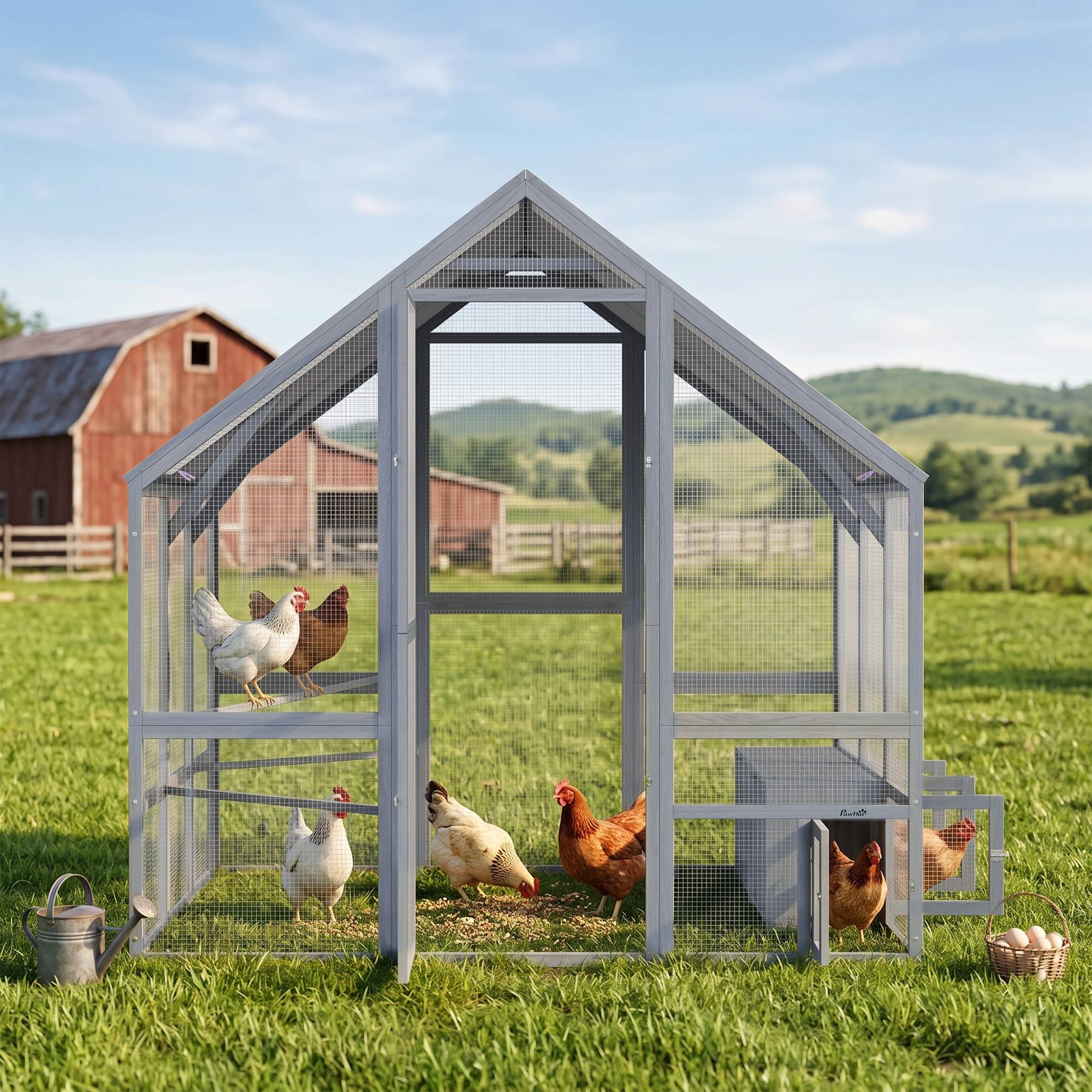 Poulailler avec pondoir bois gris 211 x 186.5 x 185.5 cm - PANGIVO - Image 10
