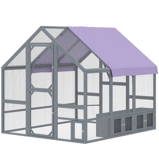 Poulailler avec pondoir bois gris 211 x 186.5 x 185.5 cm - PANGIVO - Image 2