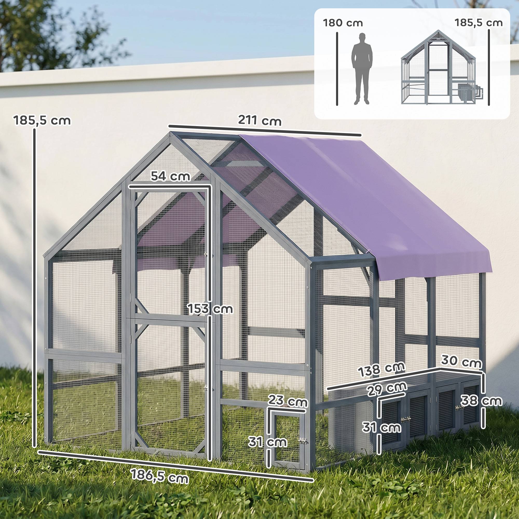 Poulailler avec pondoir bois gris 211 x 186.5 x 185.5 cm - PANGIVO - Image 5