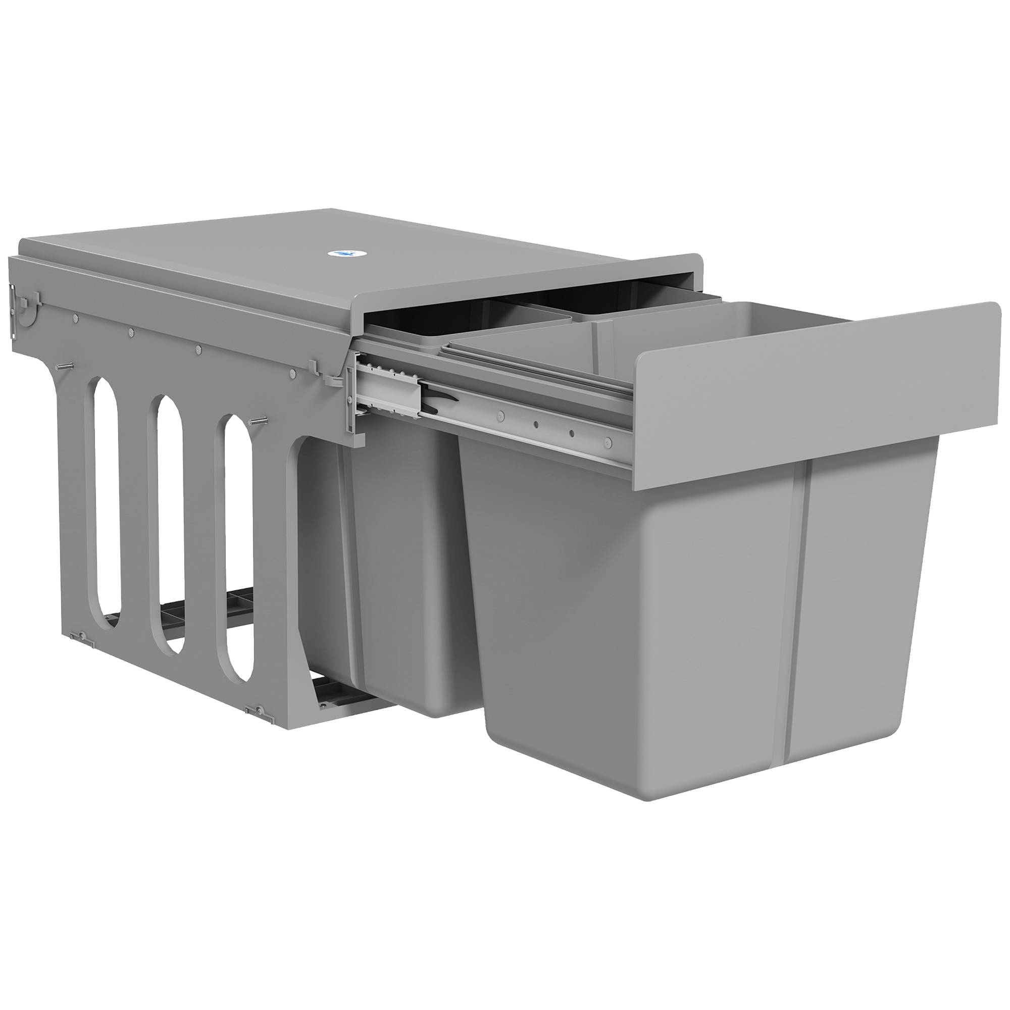 Sans Marque - Poubelle coulissante sous évier 3 compartiments 31 L 15 L + 2x8 L fixation bas gris clair - Image 1