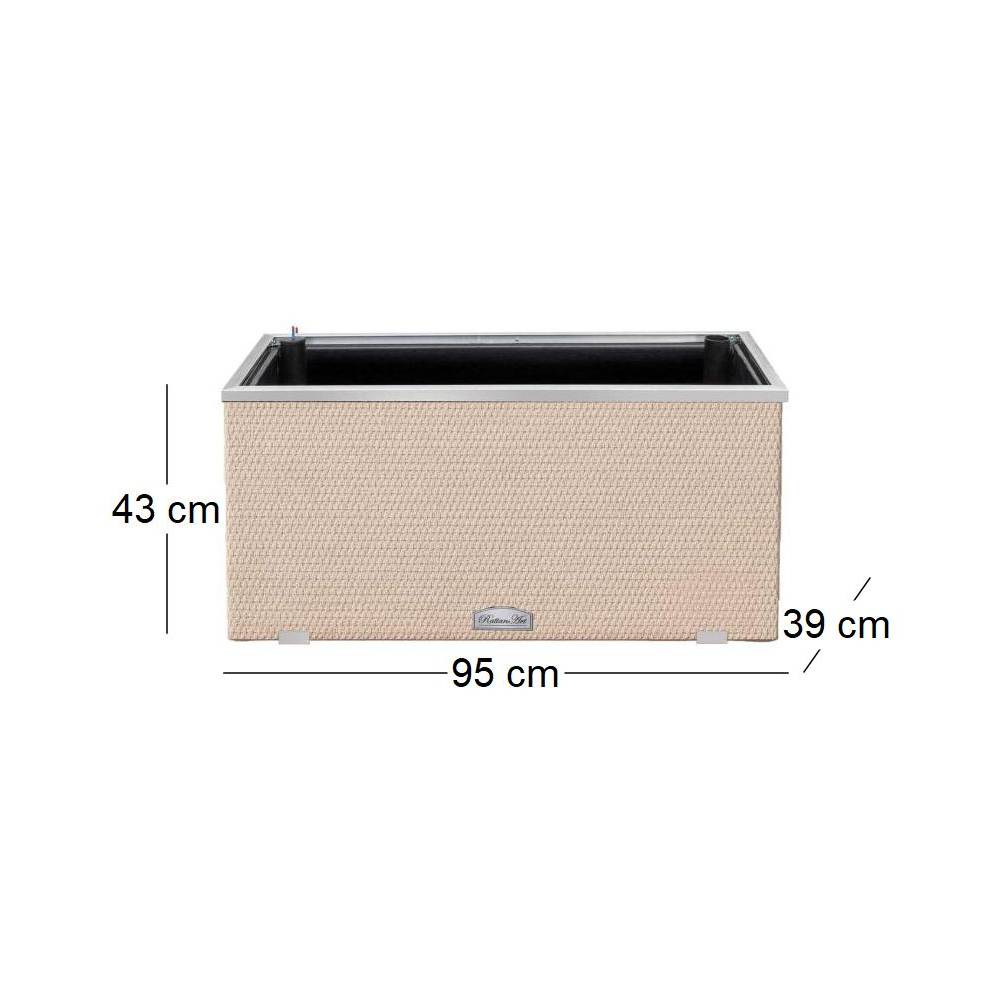 Rattan Art - Jardinière en résine tressée avec réserve d'eau et cadre en aluminium 95 x 39 x 43 cm - Imagen 3