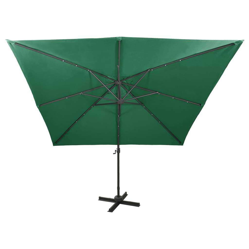 Helloshop26 - Parasol meuble de jardin déporté avec mât et lumières led 300 cm vert - Imagen 4