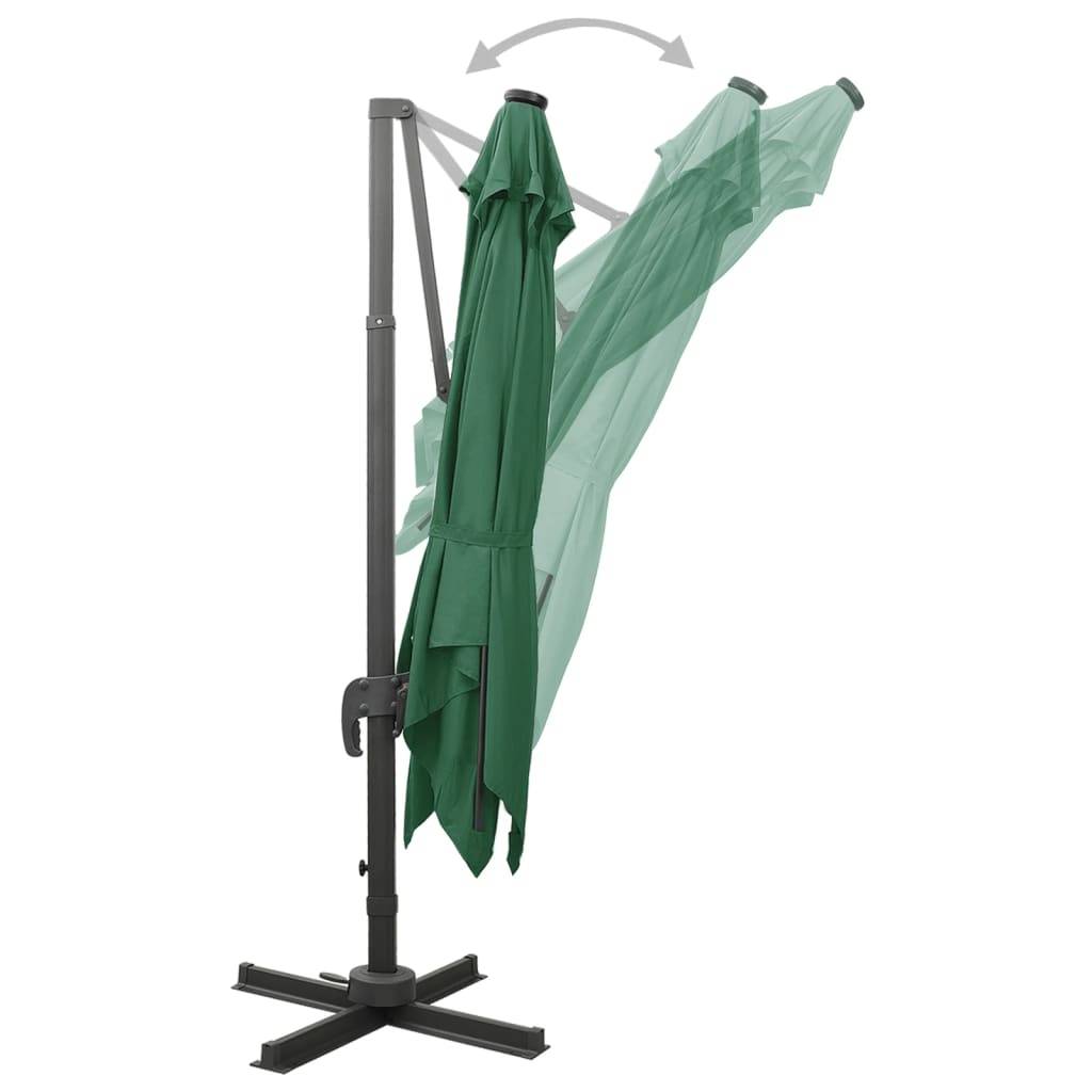 Helloshop26 - Parasol meuble de jardin déporté avec mât et lumières led 300 cm vert - Imagen 5