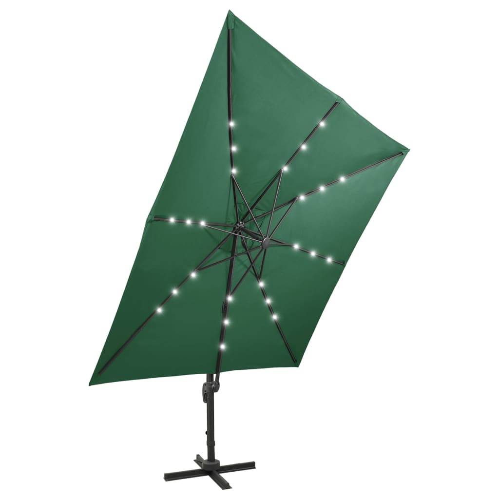 Helloshop26 - Parasol meuble de jardin déporté avec mât et lumières led 300 cm vert - Imagen 6