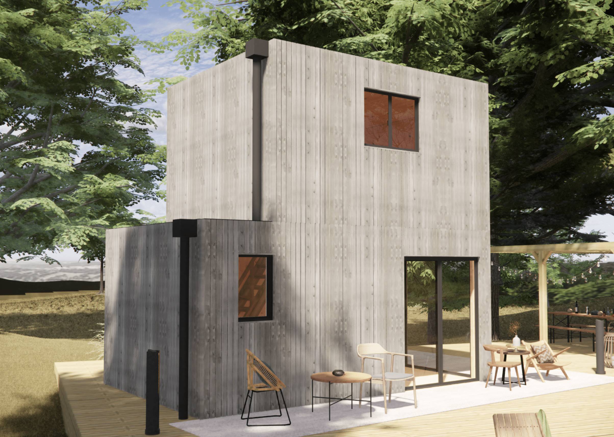 Studio de jardin bien isolé en bois 5,5 x 3,5 x 2,7 m / isolation RE2020 avec mezzanine et terrasse - Image 1