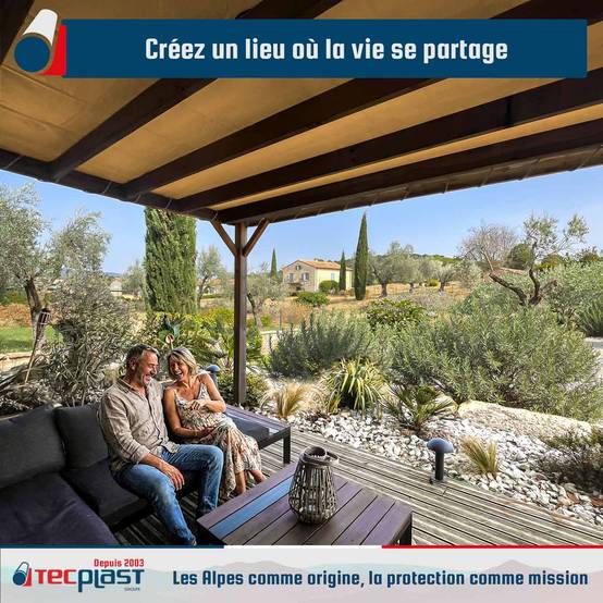 Toile Pergola Beige foncé 4x6 m LP506PR - Garantie 5 ans - Bâche Pergola ou Tonnelle étanche en PVC pour terrasse TECPLAST - Imagen 3