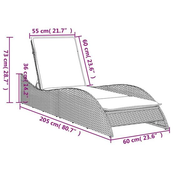 Chaise longue poly rotin avec coussin gris clair 60 x 205 x 73 cm - PANGIVO - Image 9