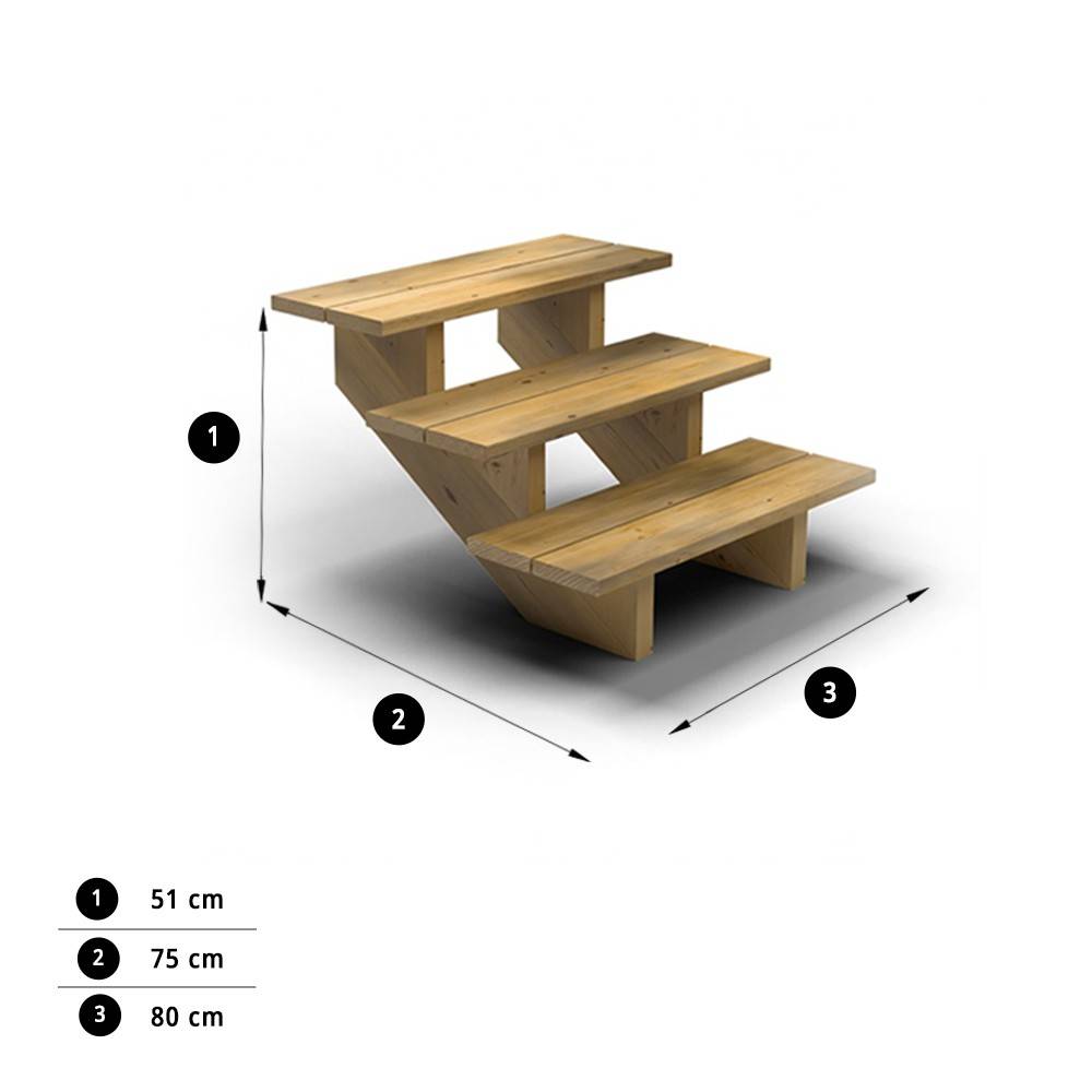 Escalier Bois Exterieur - 3 Marches - Largeur : 80 cm - Marches découpables - Sans Contremarches - Pin du Nord - Imagen 4